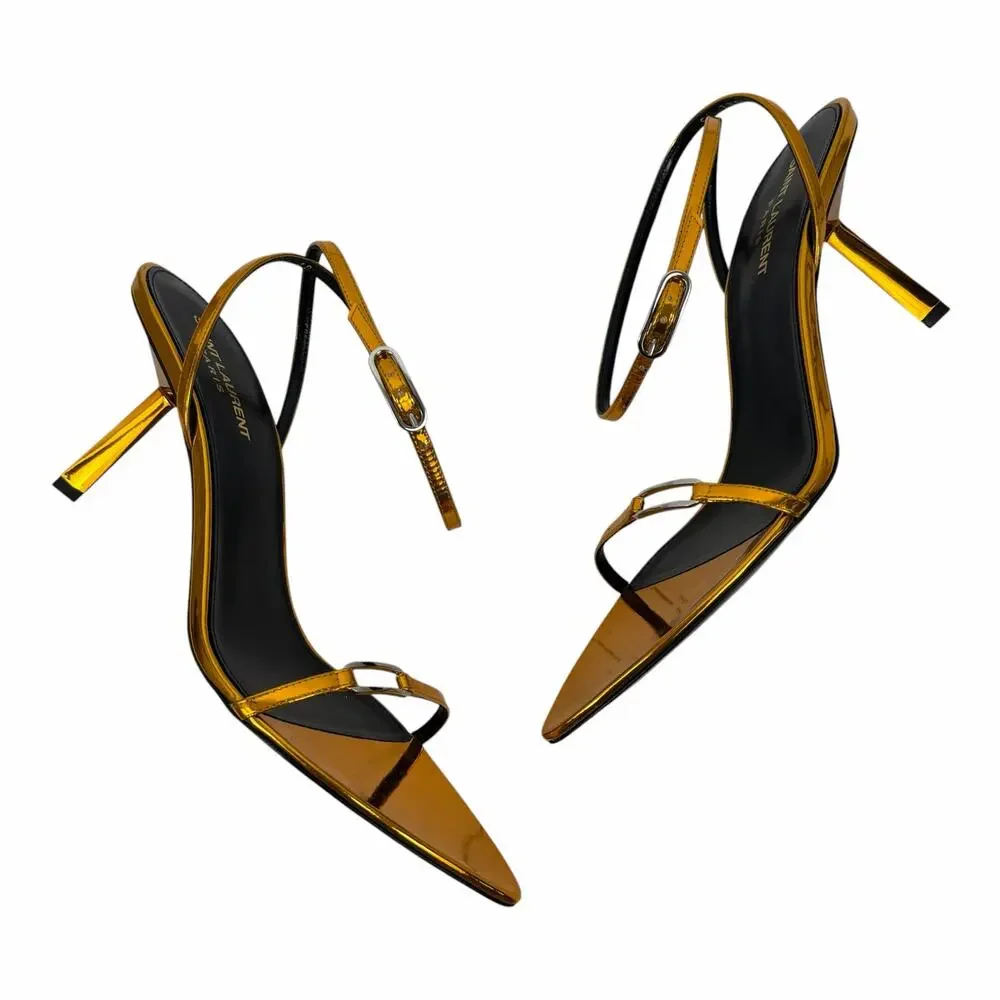 Saint Laurent Kitty 75 Ankle Strap Sandal Metallic Tangerine Size 40